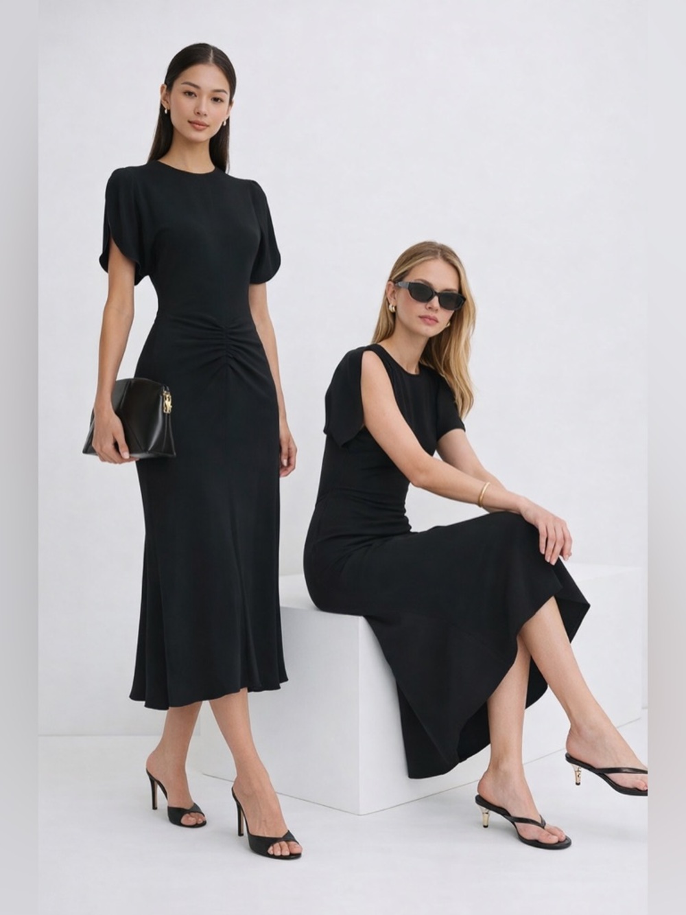 NWT Victoria Beckham Gathered Waist Midi Dress Size UK 10 US 6